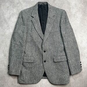 Vintage Stafford Harris Tweed Mens 42R Blazer Wool Sport Coat Gray Herringbone
